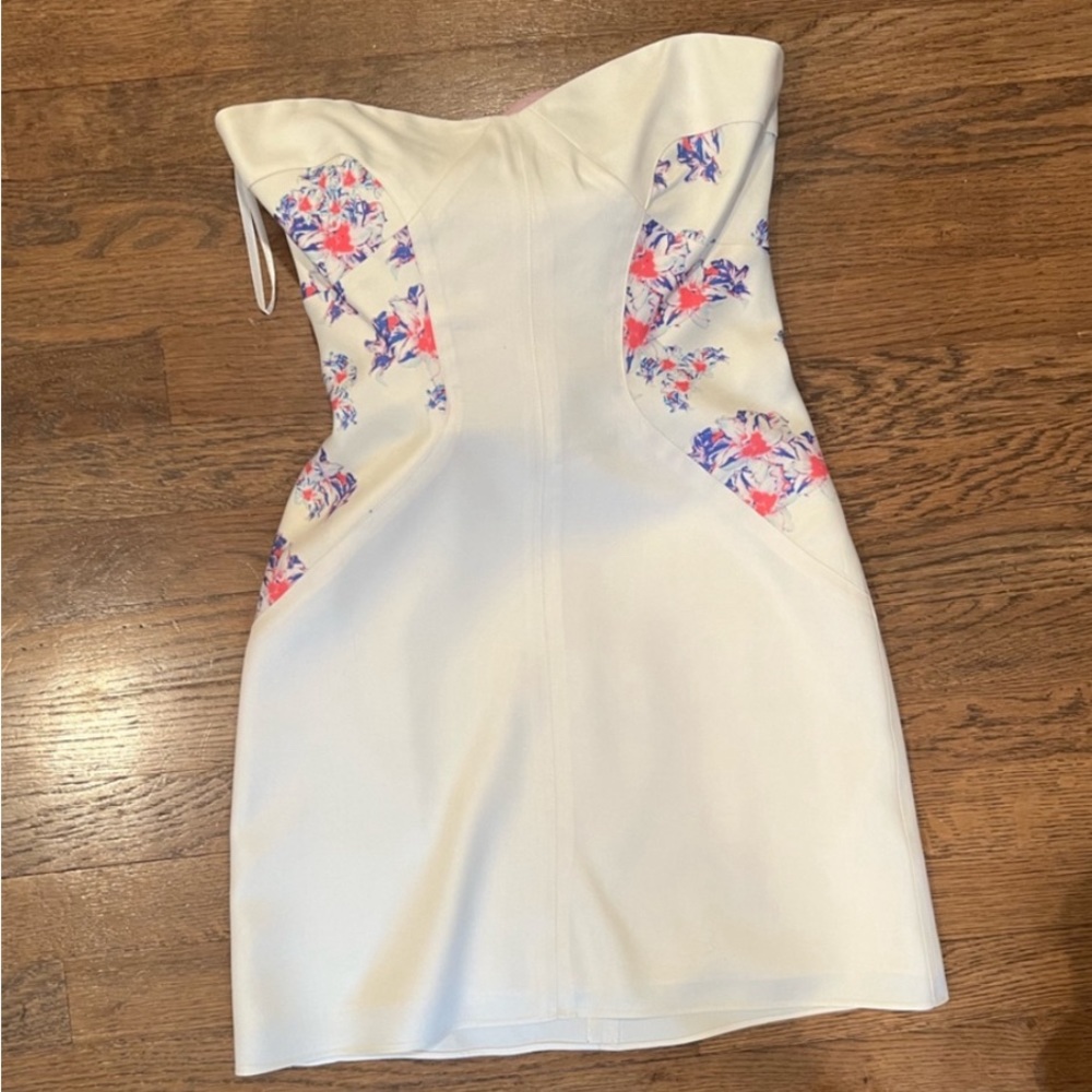 Intermix Pency White Mini Dress  / Size 4 / Pink & Blue Florals